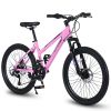 S24103 24 inch Mountain Bike for Teenagers Girls Women, Shimano 21 Speeds with Dual Disc Brakes and 100mm Front Suspension, White/Pink