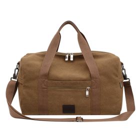 Canvas Travel Bag with Patch Decor Lightweight Luggage for Business Trips (Color: Brown)