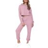 2 Piece Outfits for Women Crewneck Long Sleeve Crop Tops and Wide Leg Pants Sets