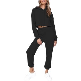 2 Piece Outfits for Women Crewneck Long Sleeve Crop Tops and Wide Leg Pants Sets (size: L)