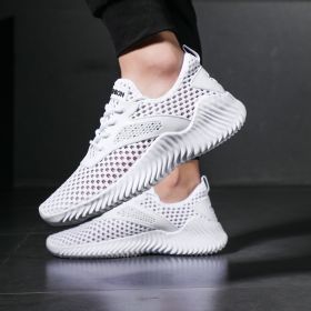 Mesh Breathable Sneakers Hot Sale Men Boy High Quality Comfortable Lightweight Shoes Tennis Grey White Black Spring Summer Autumn (Color: White)