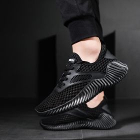 Mesh Breathable Sneakers Hot Sale Men Boy High Quality Comfortable Lightweight Shoes Tennis Grey White Black Spring Summer Autumn (Color: Black)