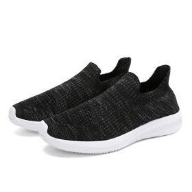 Fashion Trend Men Sneakers Flying Woven Male Breathable Work Sports Shoes Outdoor Spring Summer Autumn Running Casual Light Cozy (Color: 02 Black)