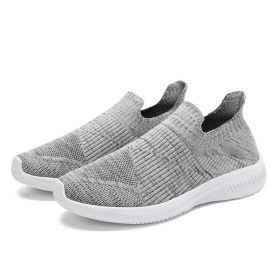 Fashion Trend Men Sneakers Flying Woven Male Breathable Work Sports Shoes Outdoor Spring Summer Autumn Running Casual Light Cozy (Color: 02 Gray)