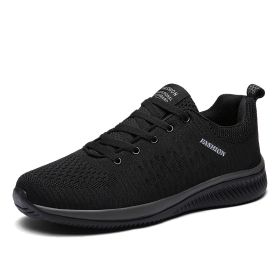 Outdoor Fitness Running Walking Trainers Men Casual Lightweight Lace-up Tenis Walking Sneakers Comfortable Breathable SportShoes (Color: Black)