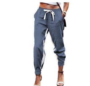 Workout Joggers Drawstring Pants with Pockets (Color: Blue)