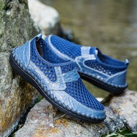 Spring Summer Autumn Mesh Slip-on Leather Shoe Men Casual Sport Loafers Breathable Trend Fashion Water Footwear Soft Comfortable (Color: Blue)