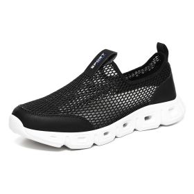 Unisex Slip-on Mesh Running Trainers / Outdoor Aqua Shoes Breathable Lightweight Quick-drying Wading Water Sport Camping Sneaker (Color: black and white)