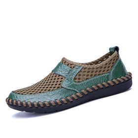 Spring Summer Autumn Mesh Slip-on Leather Shoe Men Casual Sport Loafers Breathable Trend Fashion Water Footwear Soft Comfortable (Color: Green)