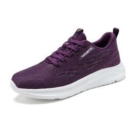 High Quality Women Casual Shoes Mesh Fly Weaving Breathable Light Sneaker Any Age Sport Outdoor Walking Spring Summer Autumn (Color: Women dark purple)