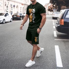 3D T-shirt digital printing short-sleeved shorts suit men's casual beach pants two-piece set (Color: TZ21)