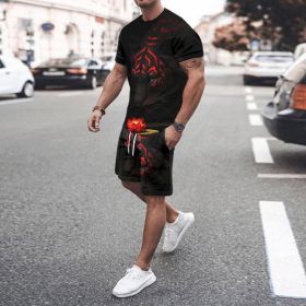 3D T-shirt digital printing short-sleeved shorts suit men's casual beach pants two-piece set (Color: TZ06)