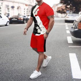 3D T-shirt digital printing short-sleeved shorts suit men's casual beach pants two-piece set (Color: TZ03)