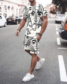 3D T-shirt digital printing short-sleeved shorts suit men's casual beach pants two-piece set (Color: TZ23)