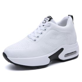 Women High Top Walking Footwear 9 Cm Wedges Sports Shoes Thick Sole Fitness Sneakers Outdoor Ladies Running Jogging Trainers (Color: White Women Shoes)