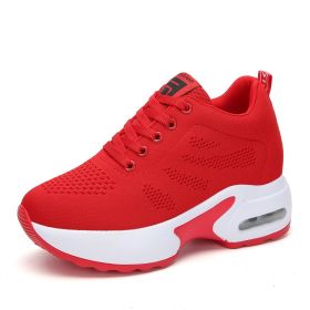 Women High Top Walking Footwear 9 Cm Wedges Sports Shoes Thick Sole Fitness Sneakers Outdoor Ladies Running Jogging Trainers (Color: Red Women Shoes)