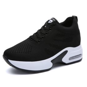 Women High Top Walking Footwear 9 Cm Wedges Sports Shoes Thick Sole Fitness Sneakers Outdoor Ladies Running Jogging Trainers (Color: Black Women Shoes)