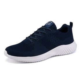 Men Walking Sports Shoes Lightweight Breathable Sneakers Male Knitting Outdoor Running Footwear Fashion Fitness Jogging Trainers (Color: Blue)