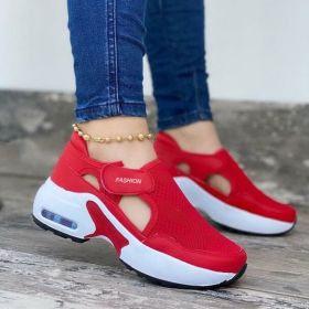 2022 Summer Women Red Sneakers Ladies Air Cushion Shoes Female Mesh Breathable Flats Casual Footwear Fashion Walking Trainers (Color: Red)