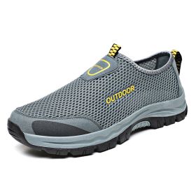 Mesh Men Casual Shoes Summer Outdoor Water Sneakers Men Trainers Non-slip Climbing Hiking Shoes Breathable Men's Treking Shoe (Color: Gray)