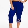 Plus Size High Rise Cut Out Capri Leggings; Women's Plus Medium Stretch Solid Casual Leggings