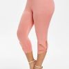 Plus Size High Rise Cut Out Capri Leggings; Women's Plus Medium Stretch Solid Casual Leggings