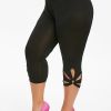 Plus Size High Rise Cut Out Capri Leggings; Women's Plus Medium Stretch Solid Casual Leggings