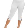 Plus Size High Rise Cut Out Capri Leggings; Women's Plus Medium Stretch Solid Casual Leggings