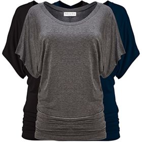 Free to Live Short Sleeve Casual Women's Dolman Tops (Color: grey)