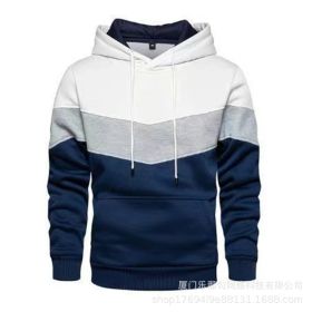 New men's fleece sweater splicing Hoodie autumn winter leisure sports sweater Plush casual coat (Color: White)