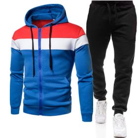 New triple color zipper sweater suit for men's sports leisure oversize loose sweater suit (Color: Blue)