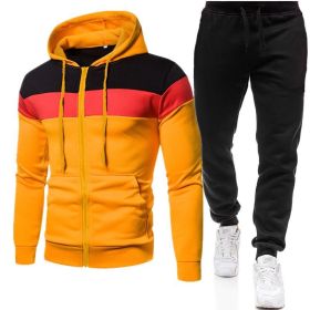 New triple color zipper sweater suit for men's sports leisure oversize loose sweater suit (Color: Yellow)