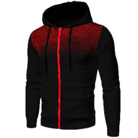 Men's polka dot zipper hoodie sweater Autumn and winter plush warm hoodie hoodie sweatshirt (Color: Black)