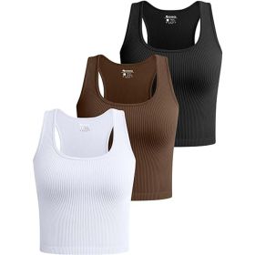 Women's 3 Piece Tank Tops Ribbed Seamless Workout Exercise Shirts (Color: 3Pcs set)