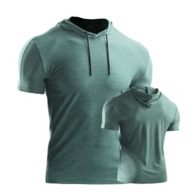 Male Training Shirts Quick Drying Gym Clothing Musculation Sportswear Fitness Running Jackets Rashguards Hoodies ropa deportiva (Color: Green 2)