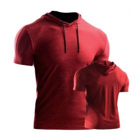 Male Training Shirts Quick Drying Gym Clothing Musculation Sportswear Fitness Running Jackets Rashguards Hoodies ropa deportiva (Color: Red 2)