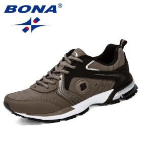 BONA Running Shoes Men Fashion Outdoor Light Breathable Sneakers Man Lace-Up Sports Walking Jogging Shoes Man Comfortable (Color: Medium grey black)