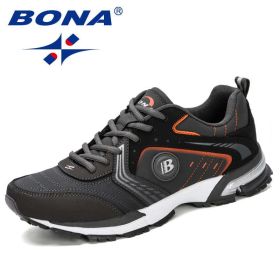 BONA Running Shoes Men Fashion Outdoor Light Breathable Sneakers Man Lace-Up Sports Walking Jogging Shoes Man Comfortable (Color: D grey C grey orange)