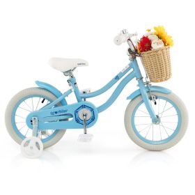 14" Kid's Bike with Training Wheels and Adjustable Handlebar Seat (Color: Blue)