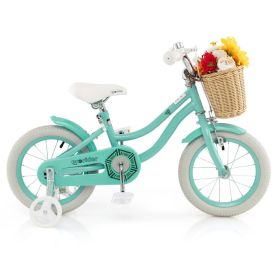 14" Kid's Bike with Training Wheels and Adjustable Handlebar Seat (Color: Green)