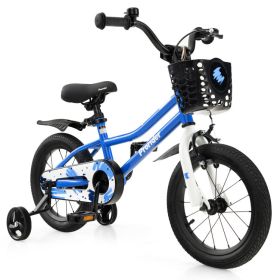 14 Inch Kid's Bike with 2 Training Wheels for 3-5 Years Old (Color: Blue)