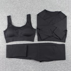 Hollowing Out Seamless Activewear Gym Wear One Shoulder Women Yoga Sets Fitness 3PCS Workout Clothes Sport Suit (black: M)