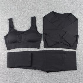 Hollowing Out Seamless Activewear Gym Wear One Shoulder Women Yoga Sets Fitness 3PCS Workout Clothes Sport Suit (black: XL)