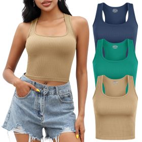 Tank Top for Women, 3 Pack Ribbed Seamless Racerback Yoga Crop Tops for Workout Running Gym Sport, Sleeveless Exercise Shirt for Daily Wearing (size: S)