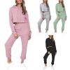 2 Piece Outfits for Women Crewneck Long Sleeve Crop Tops and Wide Leg Pants Sets