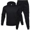 Autumn and winter men's pullover plush hoodie sweater suit solid casual sports suit