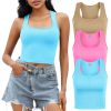 Tank Top for Women, 3 Pack Ribbed Seamless Racerback Yoga Crop Tops for Workout Running Gym Sport, Sleeveless Exercise Shirt for Daily Wearing