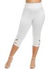 Plus Size High Rise Cut Out Capri Leggings; Women's Plus Medium Stretch Solid Casual Leggings