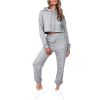 2 Piece Outfits for Women Crewneck Long Sleeve Crop Tops and Wide Leg Pants Sets