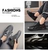 Spring Summer Leather Mesh Casual Shoes Men Slip on Elastic Band Low Top Sneaker Hollow Round Toe Solid High Quality Breathable